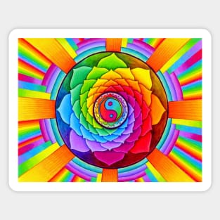 Healing Lotus Rainbow Yin Yang Mandala Sticker